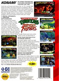 Box back cover for Teenage Mutant Ninja Turtles - Tournament Fighters on the Sega Genesis.