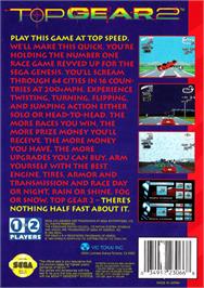 Box back cover for Top Gear 2 on the Sega Genesis.