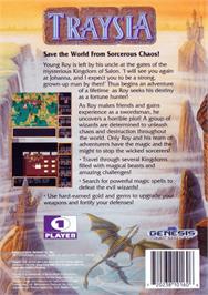 Box back cover for Traysia on the Sega Genesis.