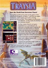 Box back cover for Traysia on the Sega Genesis.