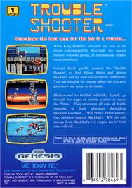 Box back cover for Trouble Shooter on the Sega Genesis.