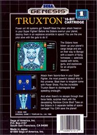 Box back cover for Truxton / Tatsujin on the Sega Genesis.