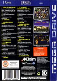 Box back cover for Ultimate Mortal Kombat 3 on the Sega Genesis.