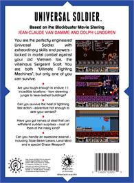 Box back cover for Universal Soldier on the Sega Genesis.