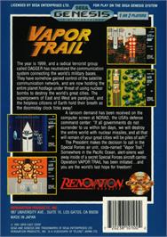 Box back cover for Vapor Trail on the Sega Genesis.
