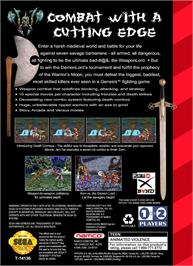 Box back cover for Weaponlord on the Sega Genesis.