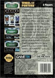Box back cover for Wheel Of Fortune on the Sega Genesis.