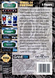 Box back cover for Wheel Of Fortune on the Sega Genesis.