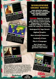 Box back cover for Where in the World is Carmen Sandiego on the Sega Genesis.