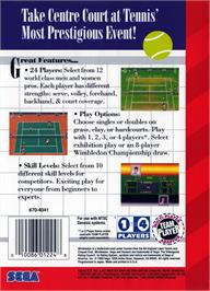 Box back cover for Wimbledon on the Sega Genesis.