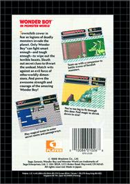 Box back cover for Wonder Boy in Monster World on the Sega Genesis.
