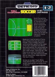 Box back cover for World Championship Soccer on the Sega Genesis.
