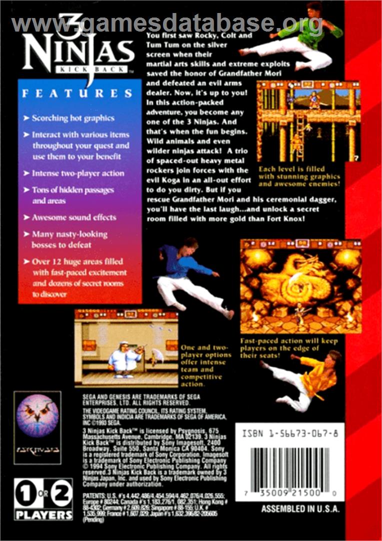 3 Ninjas Kick Back - Sega Genesis - Artwork - Box Back