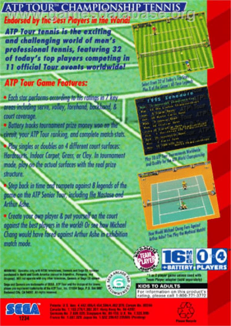 ATP Tour Championship Tennis - Sega Genesis - Artwork - Box Back
