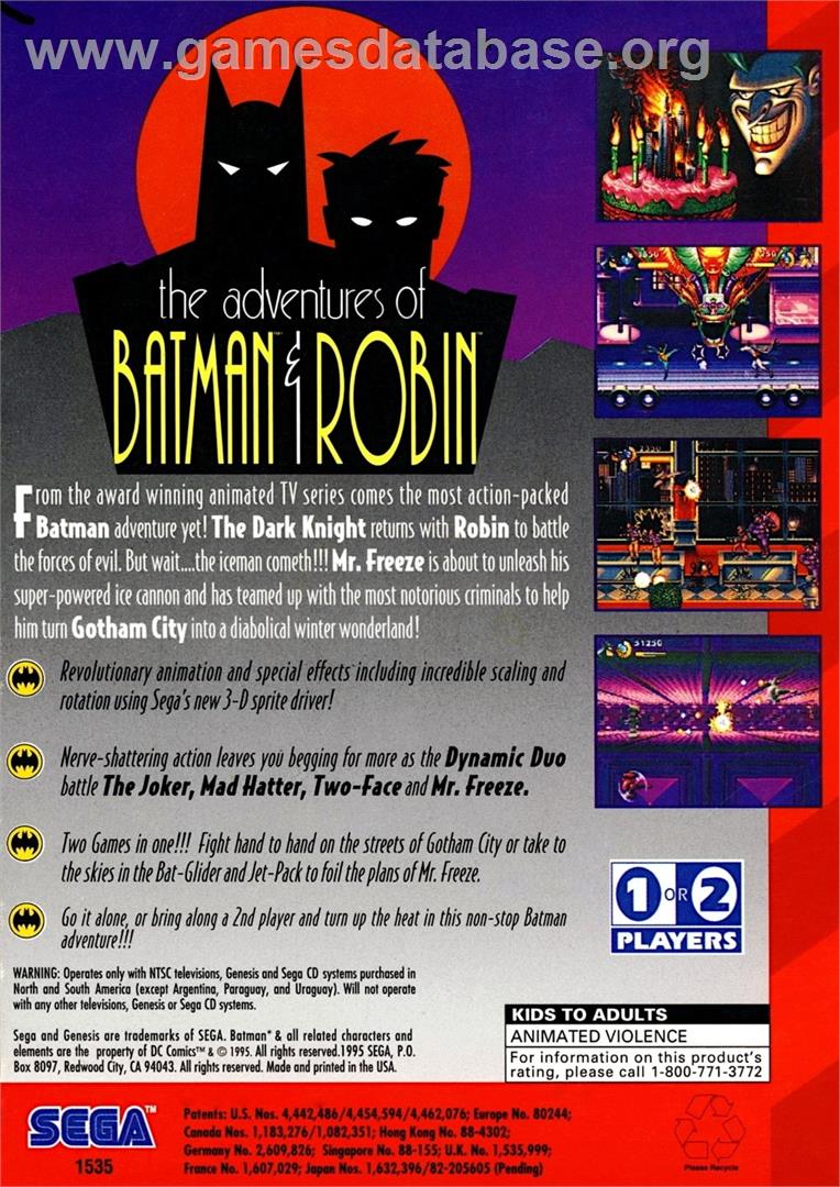Adventures Of Batman And Robin, The - Sega Genesis - Artwork - Box Back