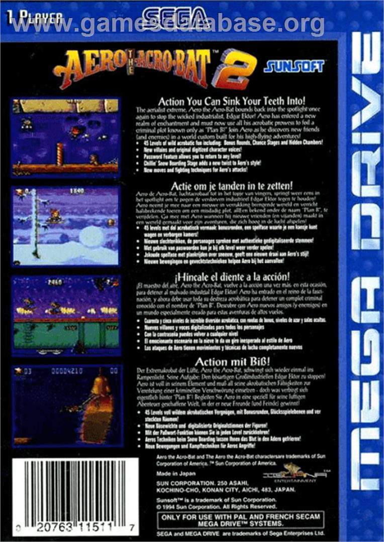Aero the Acro-Bat 2 - Sega Genesis - Artwork - Box Back