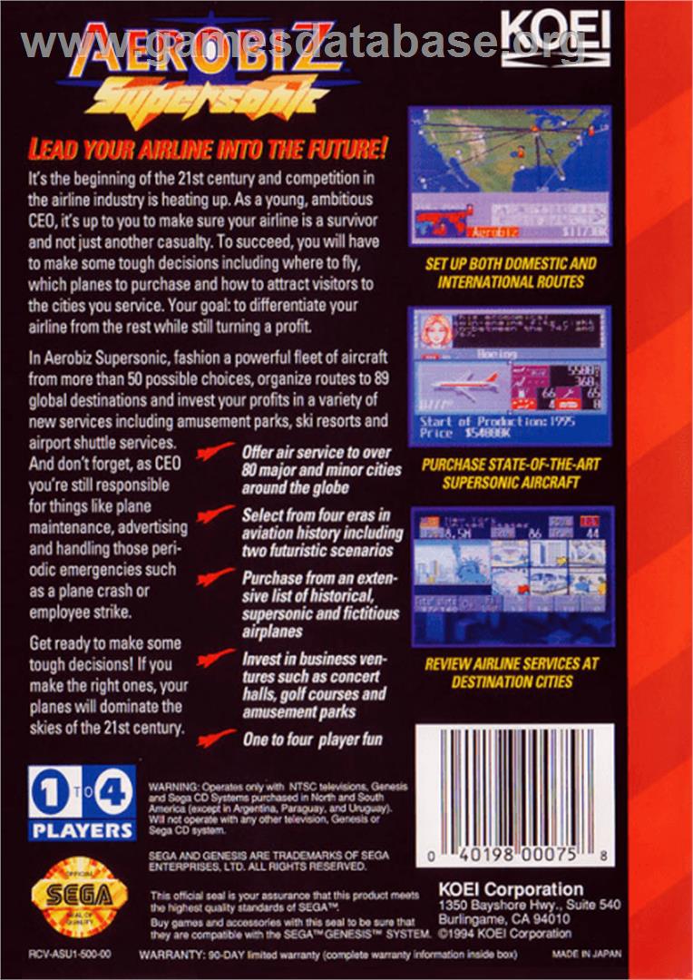 Aerobiz Supersonic - Sega Genesis - Artwork - Box Back