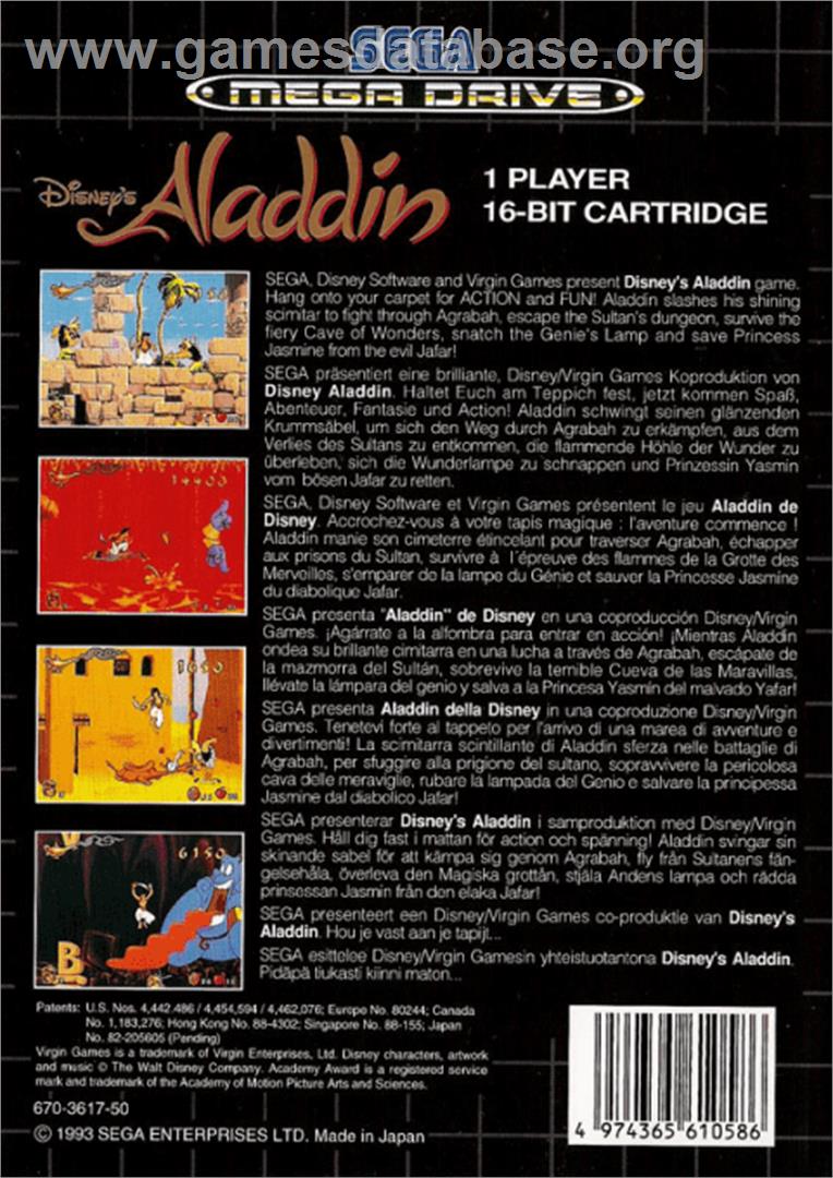 Aladdin - Sega Genesis - Artwork - Box Back