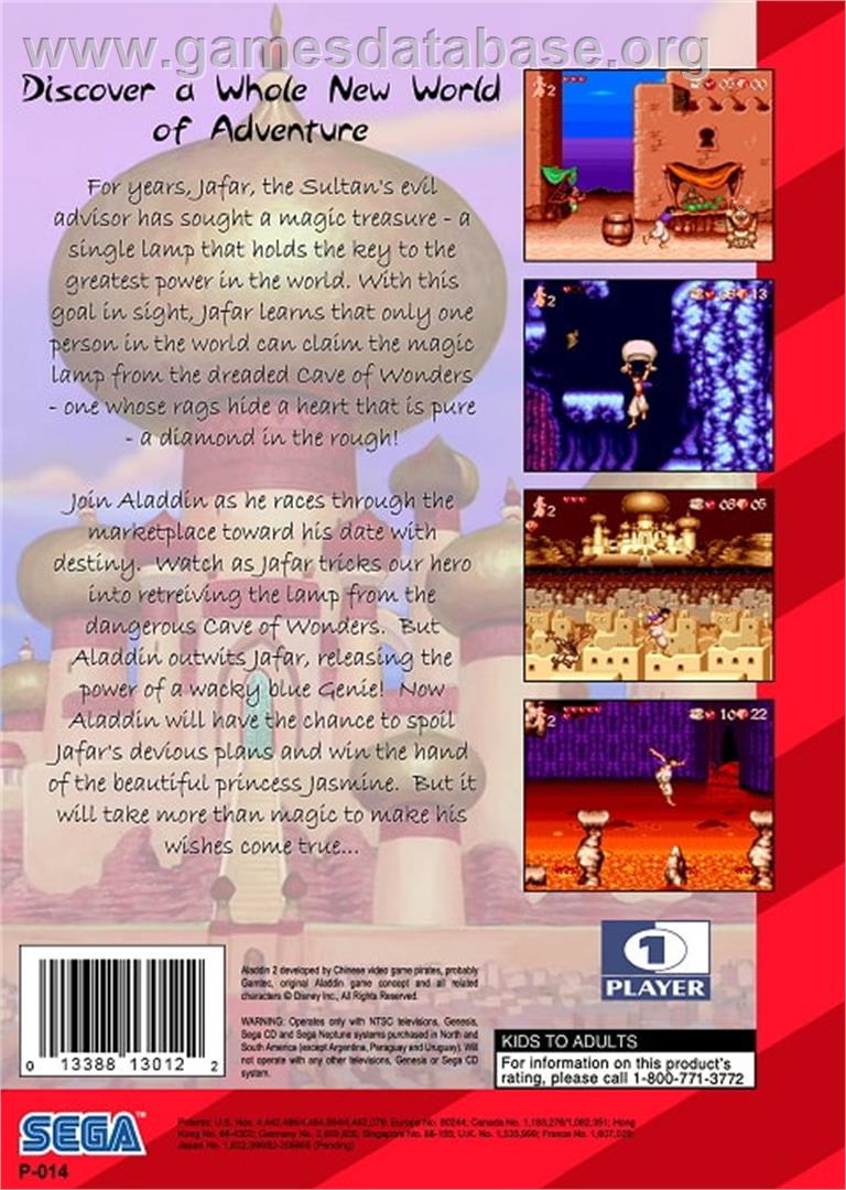 Aladdin 2 - Sega Genesis - Artwork - Box Back