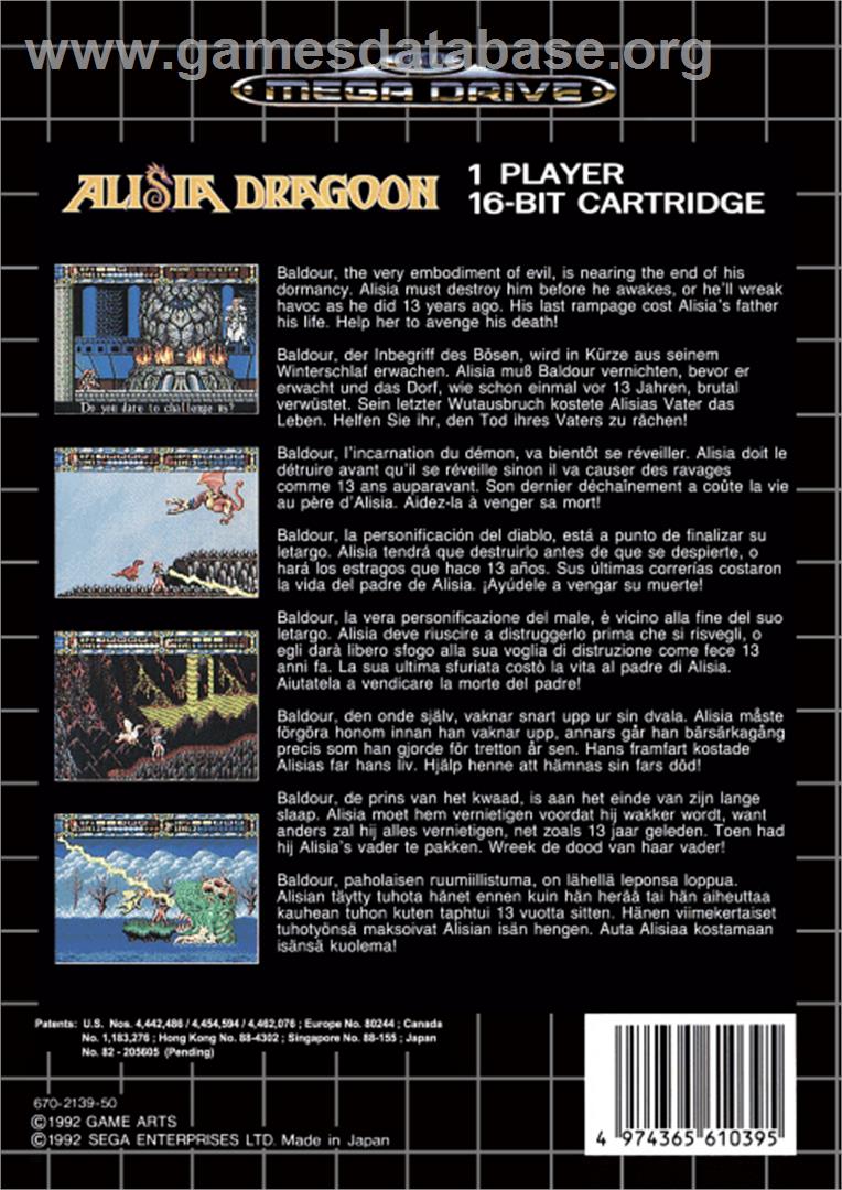 Alisia Dragoon - Sega Genesis - Artwork - Box Back