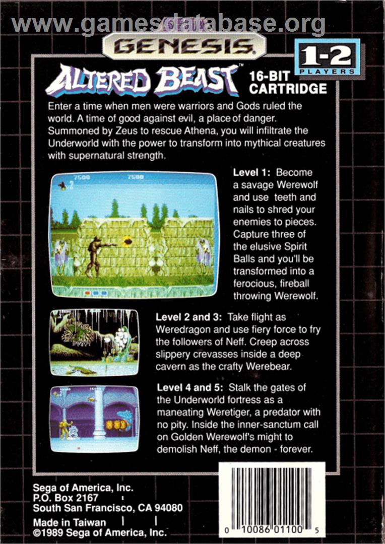 Altered Beast - Sega Genesis - Artwork - Box Back