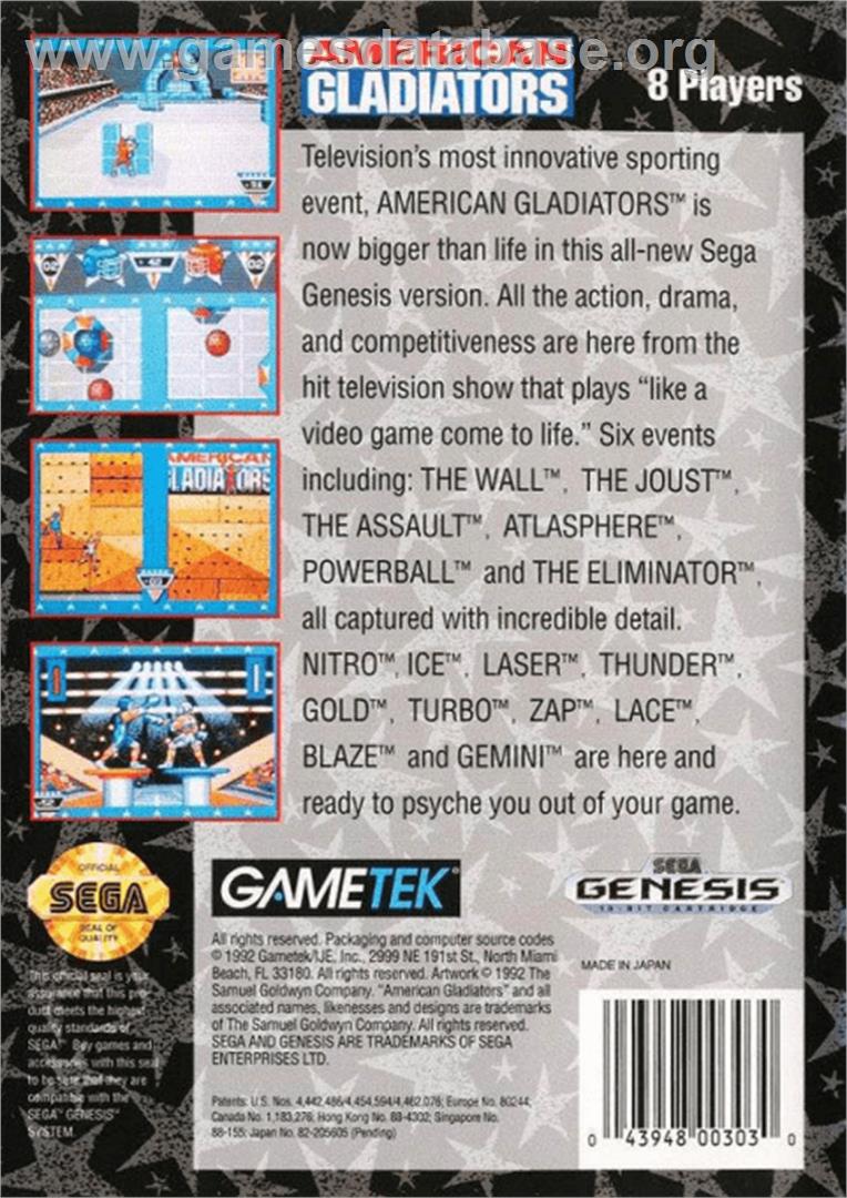 American Gladiators - Sega Genesis - Artwork - Box Back