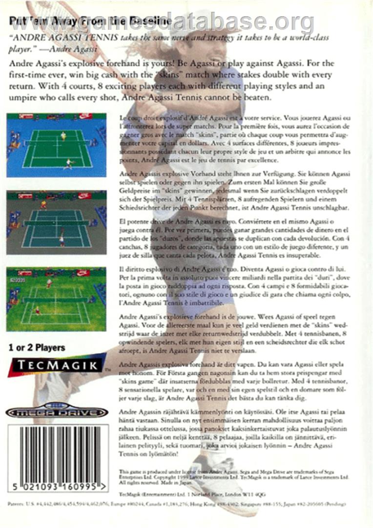 Andre Agassi Tennis - Sega Genesis - Artwork - Box Back
