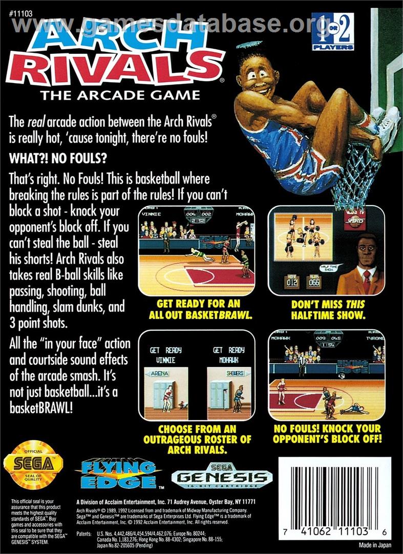Arch Rivals - The Arcade Game - Sega Genesis - Artwork - Box Back