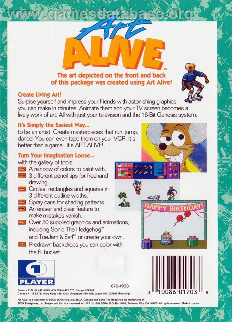 Art Alive! - Sega Genesis - Artwork - Box Back