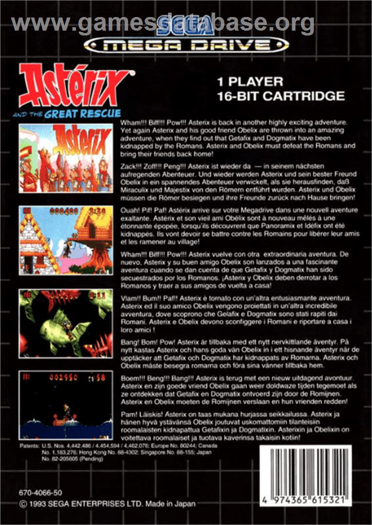 Astérix and the Great Rescue - Sega Genesis - Artwork - Box Back