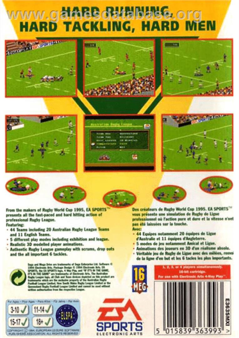 Australian Rugby League - Sega Genesis - Artwork - Box Back