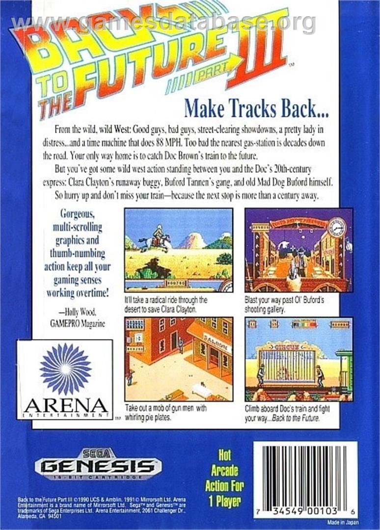 Back To The Future Part 3 - Sega Genesis - Artwork - Box Back