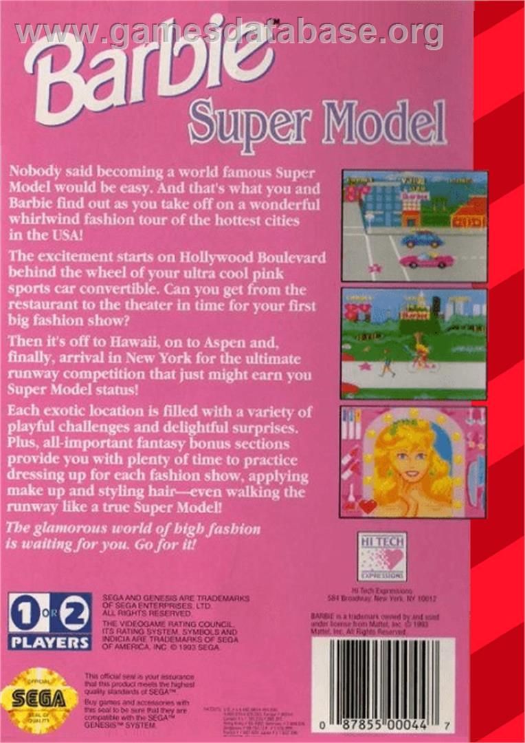 Barbie Super Model - Sega Genesis - Artwork - Box Back
