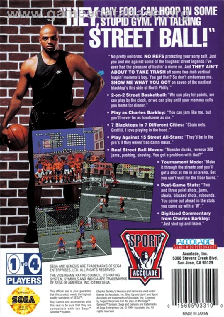 Barkley: Shut Up and Jam - Sega Genesis - Artwork - Box Back