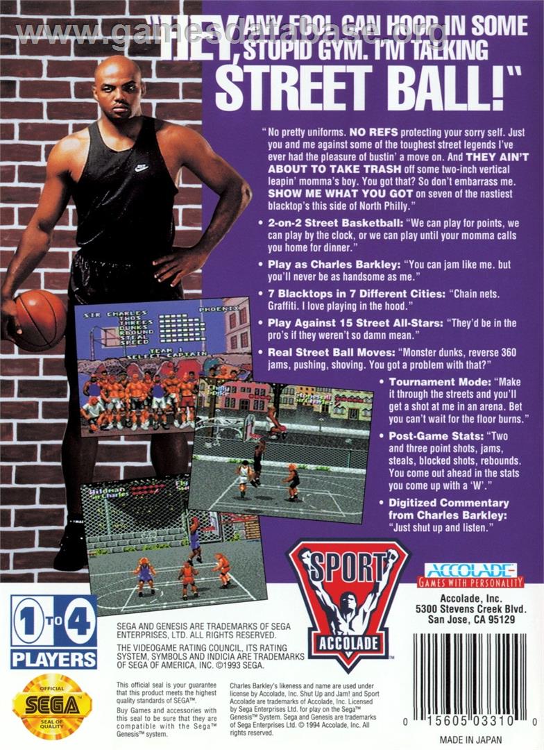 Barkley Shut Up And Jam! - Sega Genesis - Artwork - Box Back