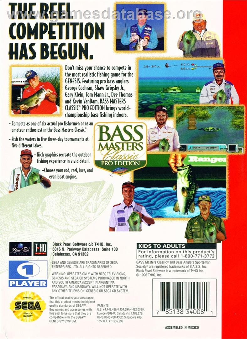 Bass Masters Classic - Pro Edition - Sega Genesis - Artwork - Box Back