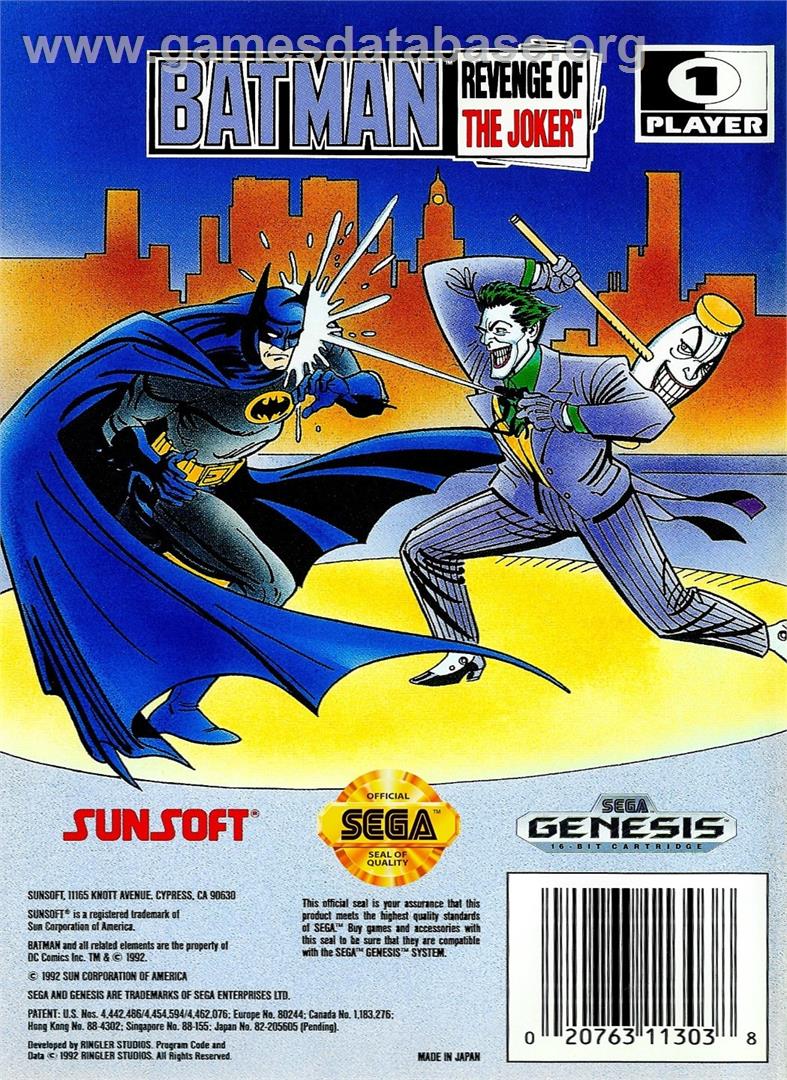 Batman - Revenge Of The Joker - Sega Genesis - Artwork - Box Back