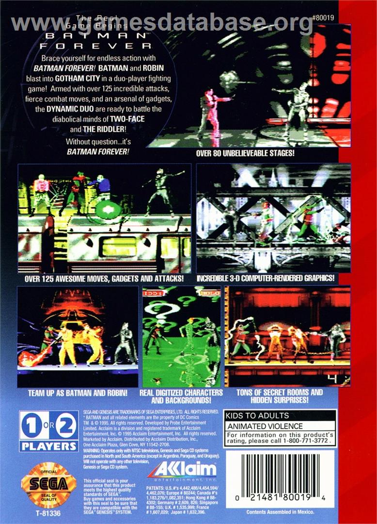 Batman Forever - Sega Genesis - Artwork - Box Back