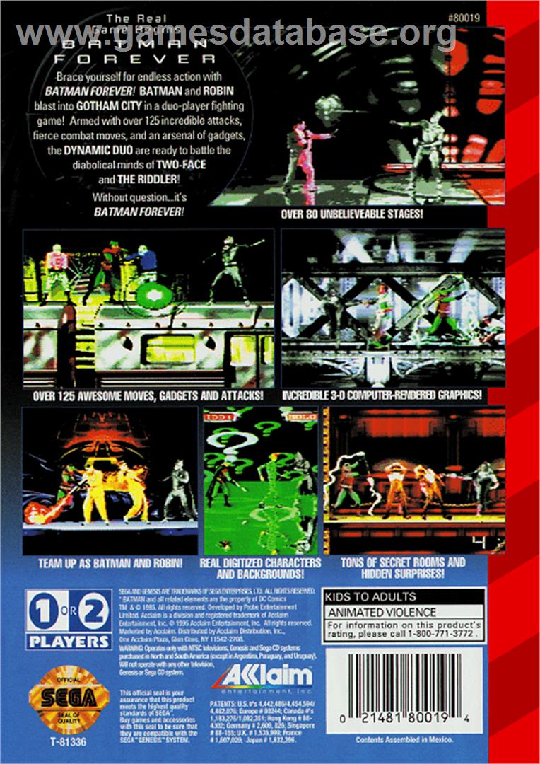 Batman Forever - Sega Genesis - Artwork - Box Back