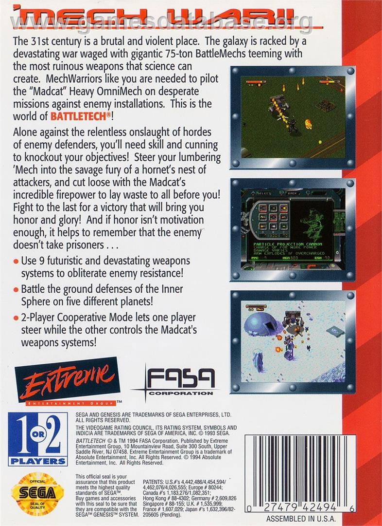 Battletech - A Game Of Armored Combat - Sega Genesis - Artwork - Box Back