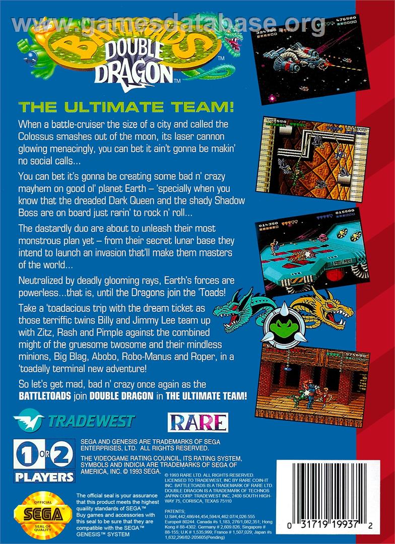 Battletoads And Double Dragon - Sega Genesis - Artwork - Box Back