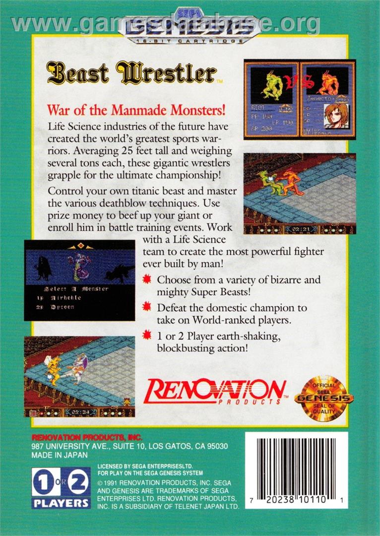 Beast Warriors - Sega Genesis - Artwork - Box Back