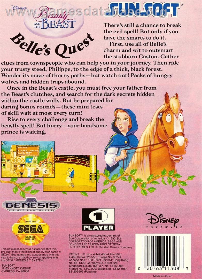 Beauty And The Beast - Belle's Quest - Sega Genesis - Artwork - Box Back