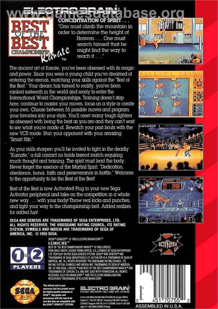 Best of the Best Championship Karate - Sega Genesis - Artwork - Box Back