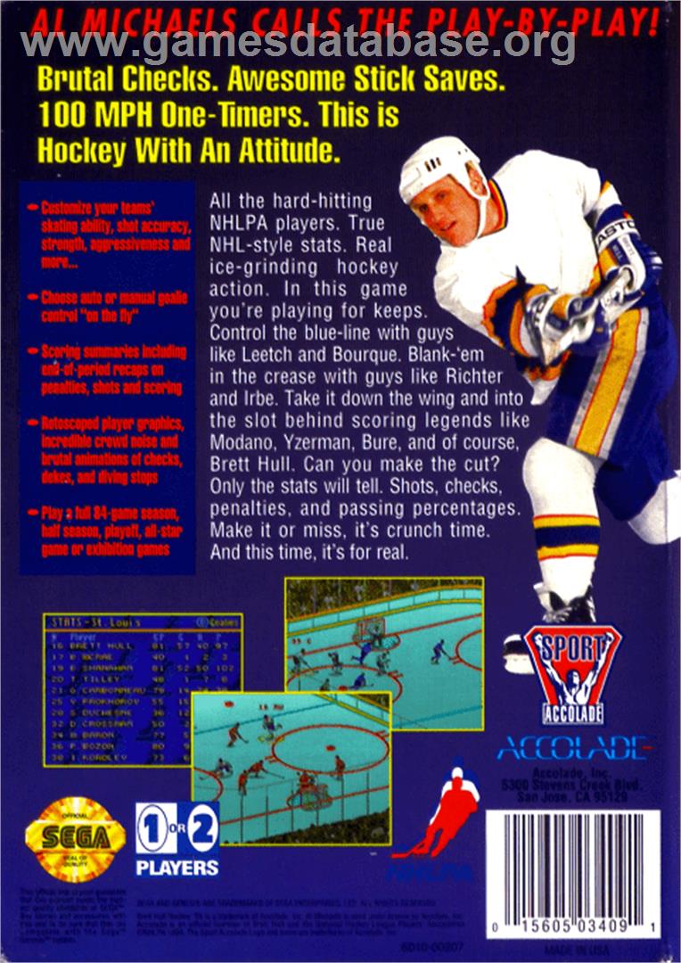 Brett Hull Hockey '95 - Sega Genesis - Artwork - Box Back