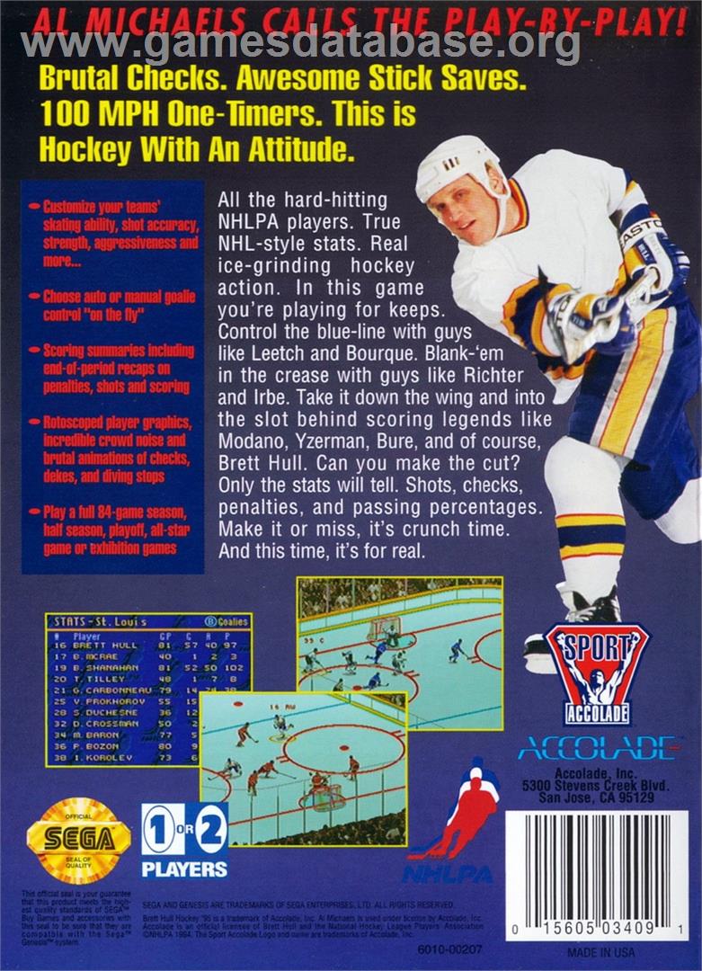 Brett Hull Hockey '95 - Sega Genesis - Artwork - Box Back