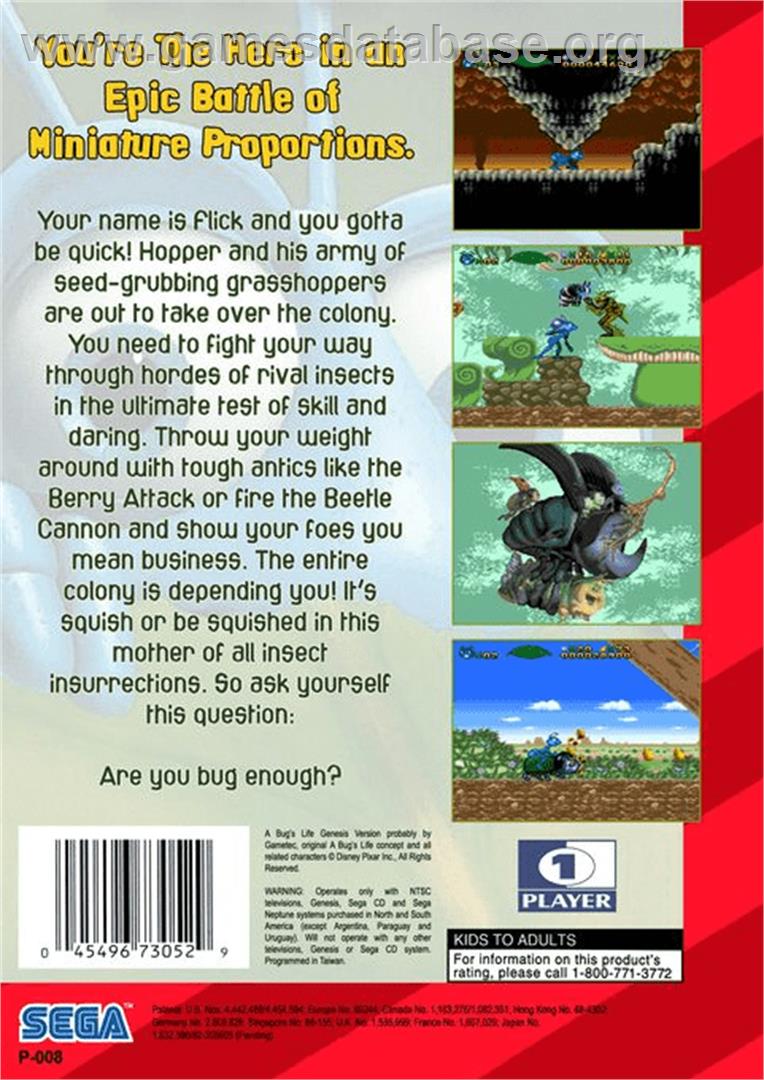 Bug's Life, A - Sega Genesis - Artwork - Box Back