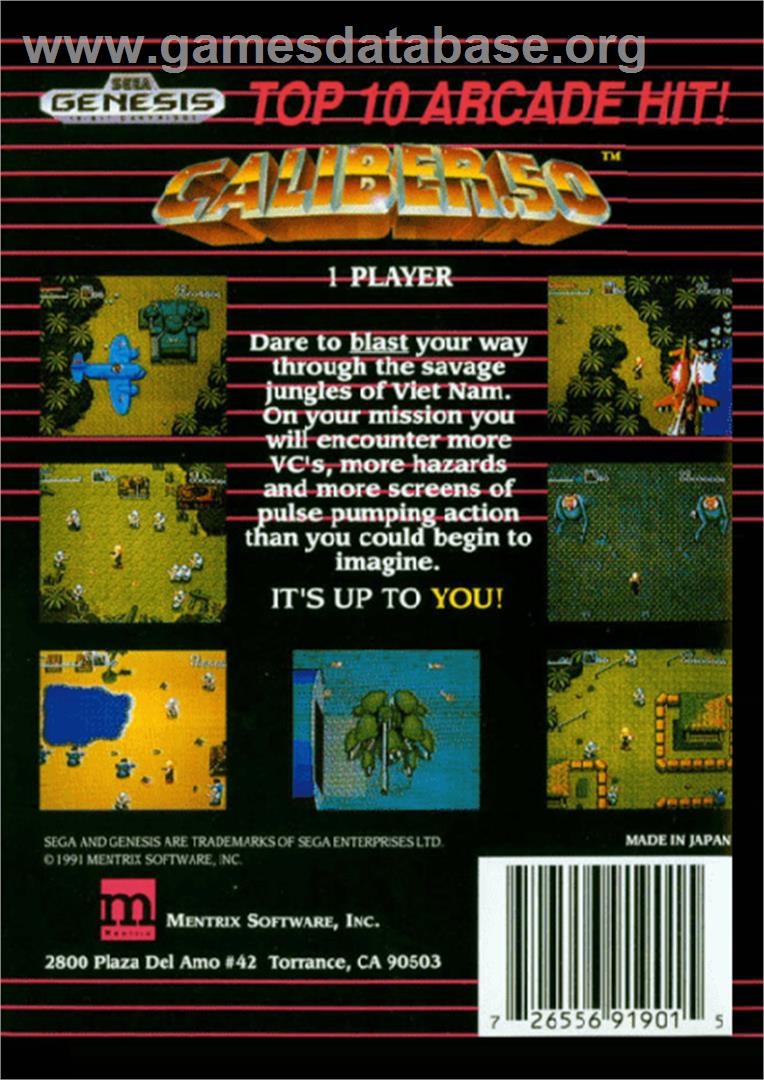 Caliber 50 - Sega Genesis - Artwork - Box Back