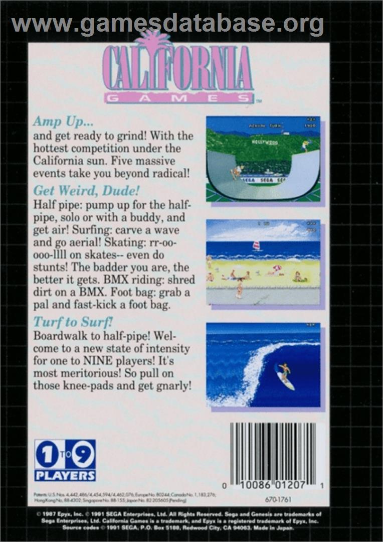 California Games - Sega Genesis - Artwork - Box Back