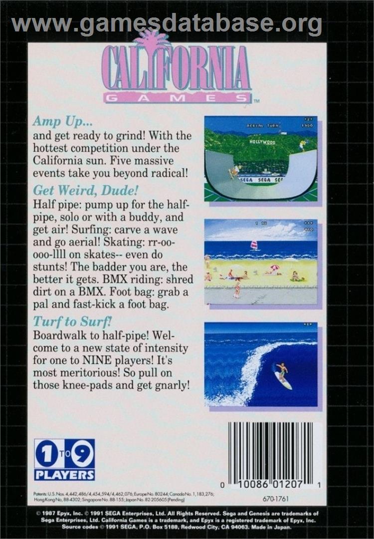 California Games - Sega Genesis - Artwork - Box Back